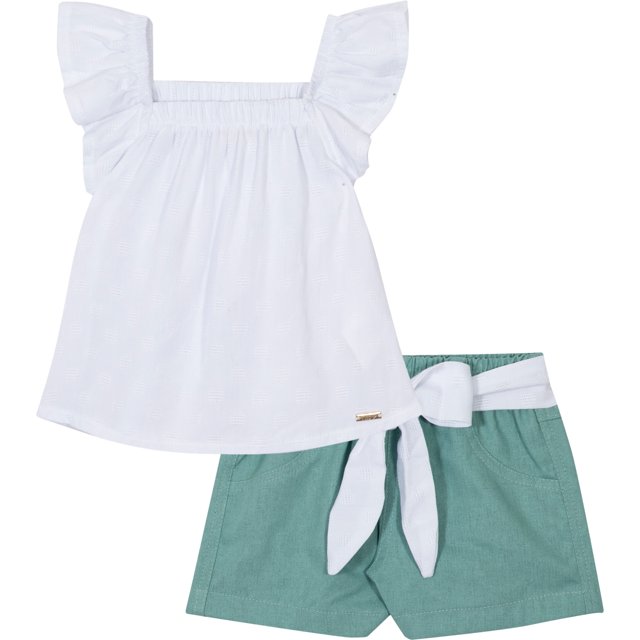 Conjunto Bata e Shorts White e Green - Nini Bambini