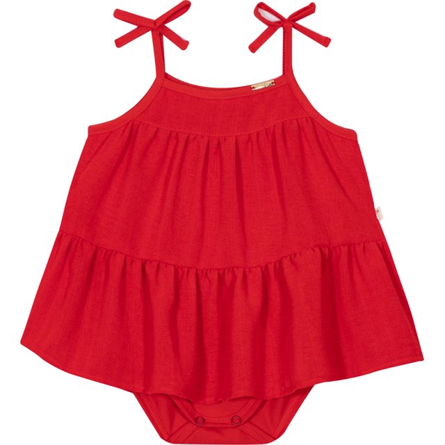 Body Vestido em Cotton e Tecido Jacquard Vermelho - Nini Bambini