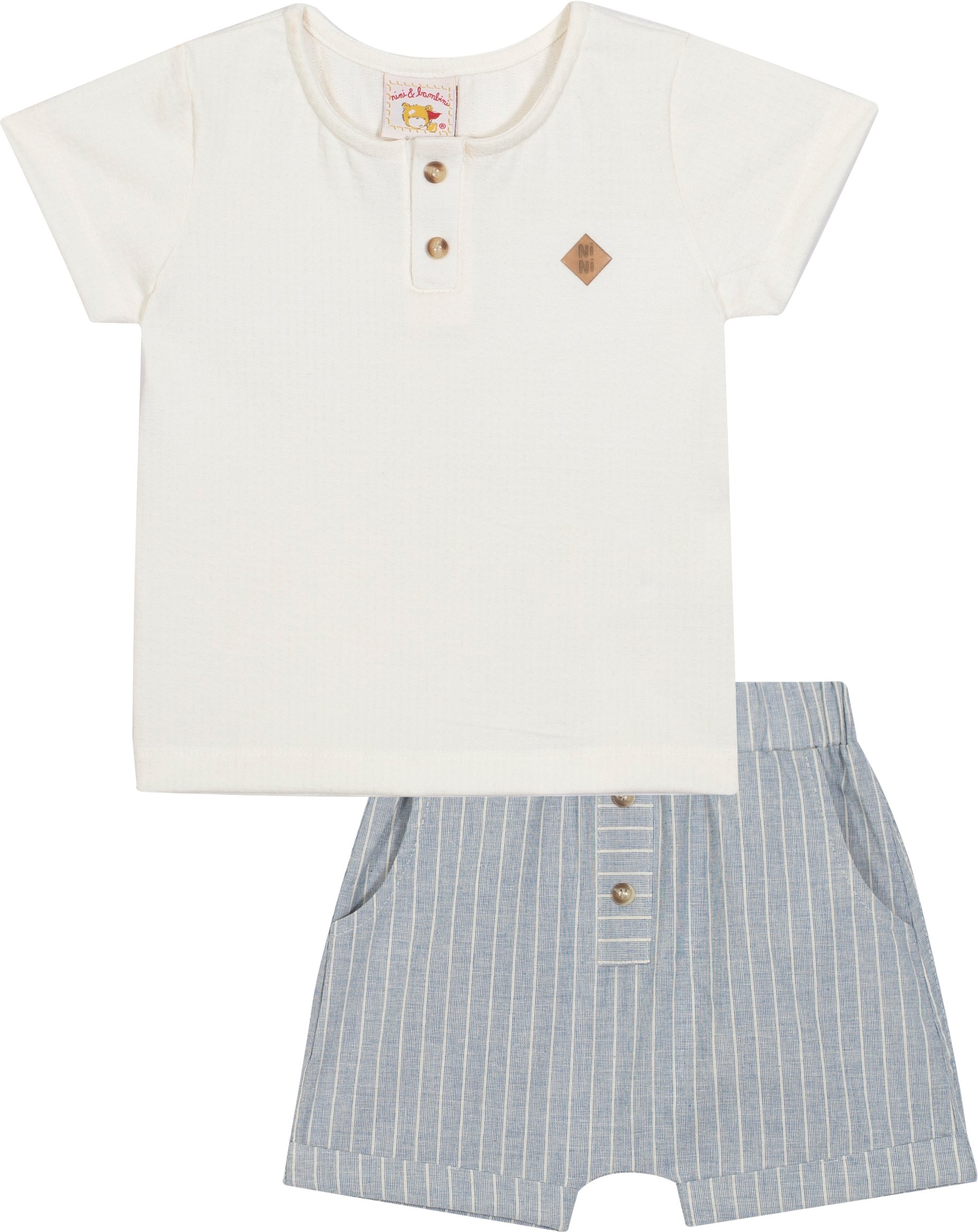 Conjunto Camisa em Malha Texturizada e Bermuda - Nini Bambini