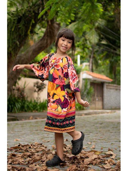 Vestido Infantil Estampa Botânica