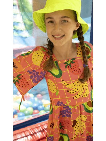 Vestido Infantil Estampa Frutas Coral