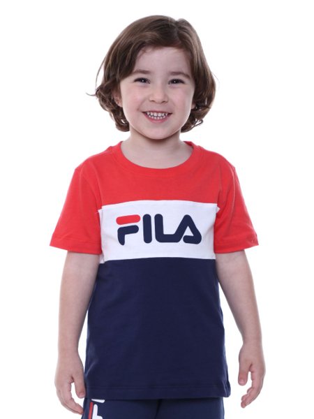 Camiseta Fila Infantil Manga Curta Color Block Vermelho/Branco
