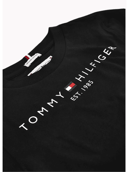 Camiseta Tommy Hilfiger Infantil Preta Logo Peito Essential Tee