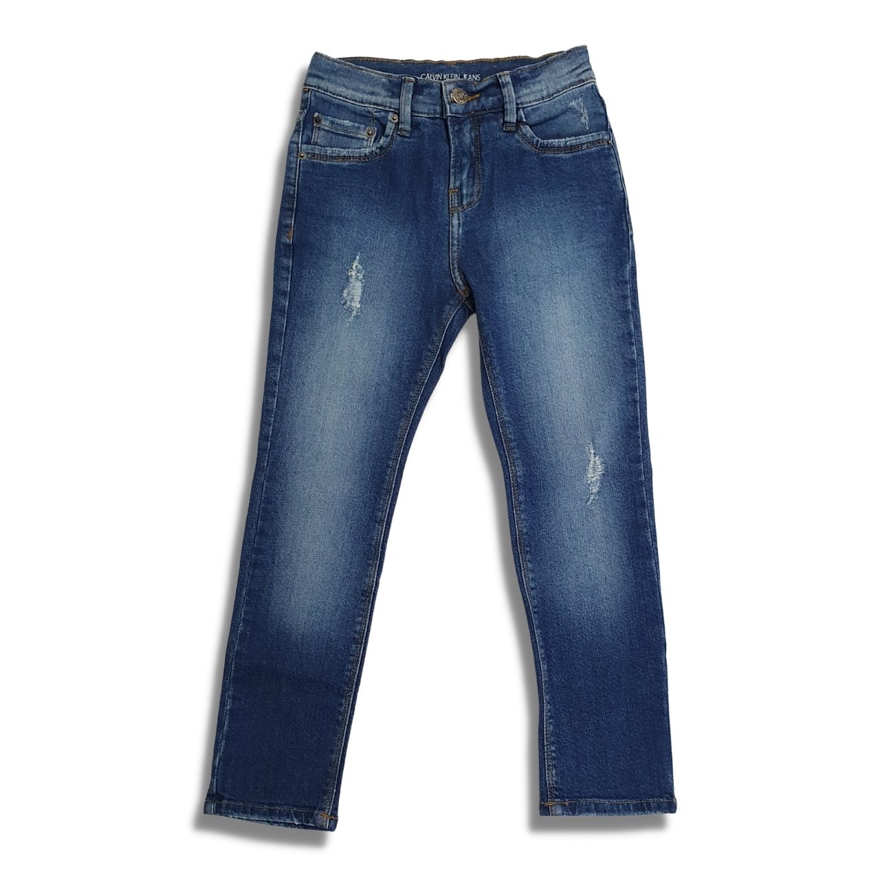 Calça Jeans Calvin Klein Infantil Skinny Azul Médio Puídos