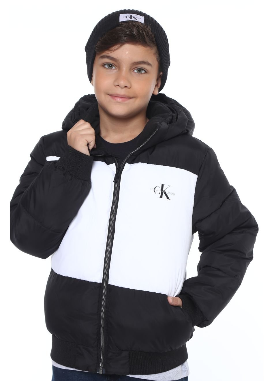 Jaqueta Calvin Klein Jeans Infantil Bomber Colorblock Preto