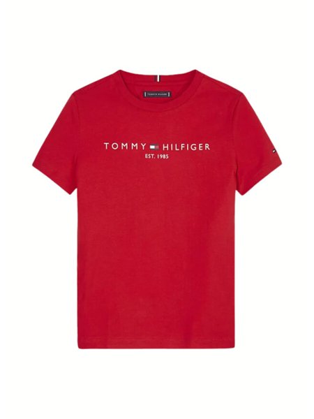 Camiseta Tommy Hilfiger Infantil Vermelha Logo Peito Essential Tee