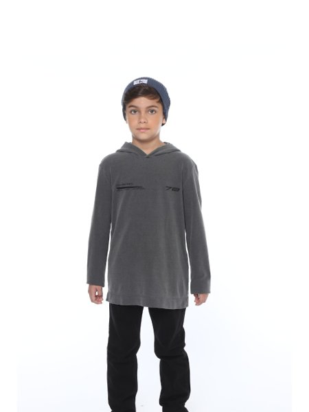 Camiseta Calvin Klein Jeans Infantil  Manga Longa c/Capuz Estampa frente/costas Chumbo