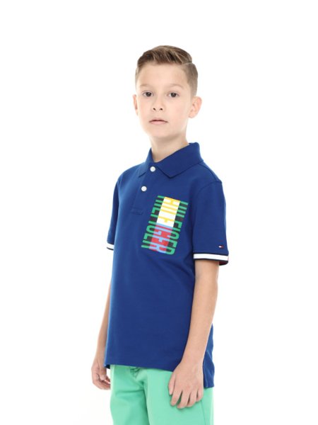 Polo Tommy Hilfiger Infantil Flag Badge Azul Royal