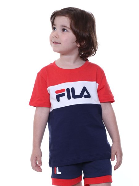 Camiseta Fila Infantil Manga Curta Color Block Vermelho/Branco