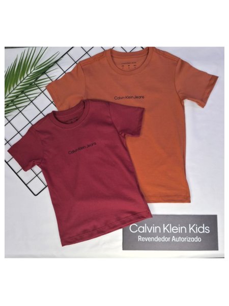 Camiseta Calvin Klein Jeans Infantil Logo Retângulo Peito Marsala