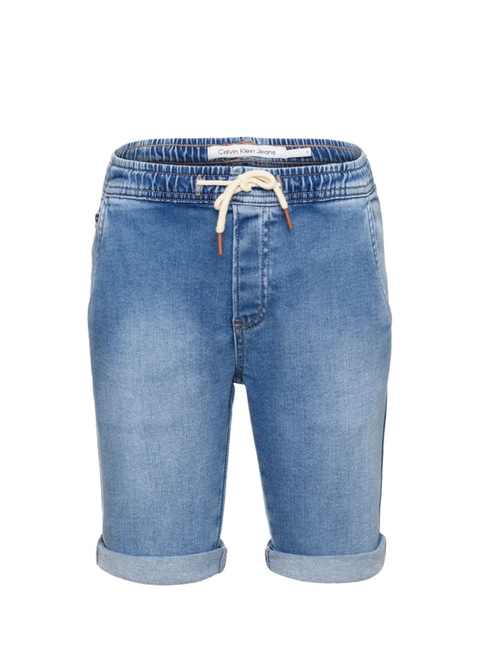 Bermuda Calvin Klein Infantil Moletom/Jeans Cadarço Azul Claro