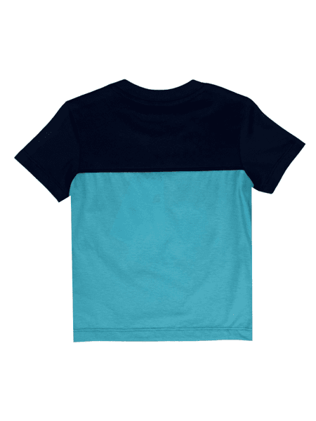 Camiseta Lacoste Infantil em Jérsei de Algodão Orgânico Colorblock Marinho/Turquesa