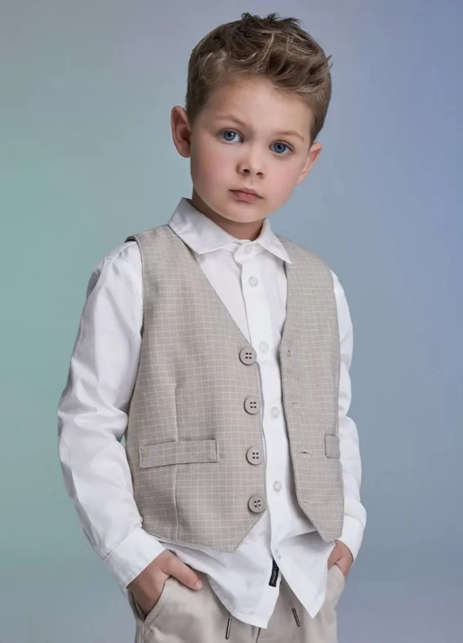 Colete Social Youccie Infantil Alfaiataria Areia Boys Concept