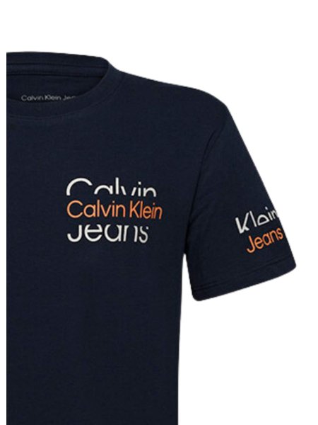 Camiseta Calvin Klein Jeans Infantil Logo Crop Marinho