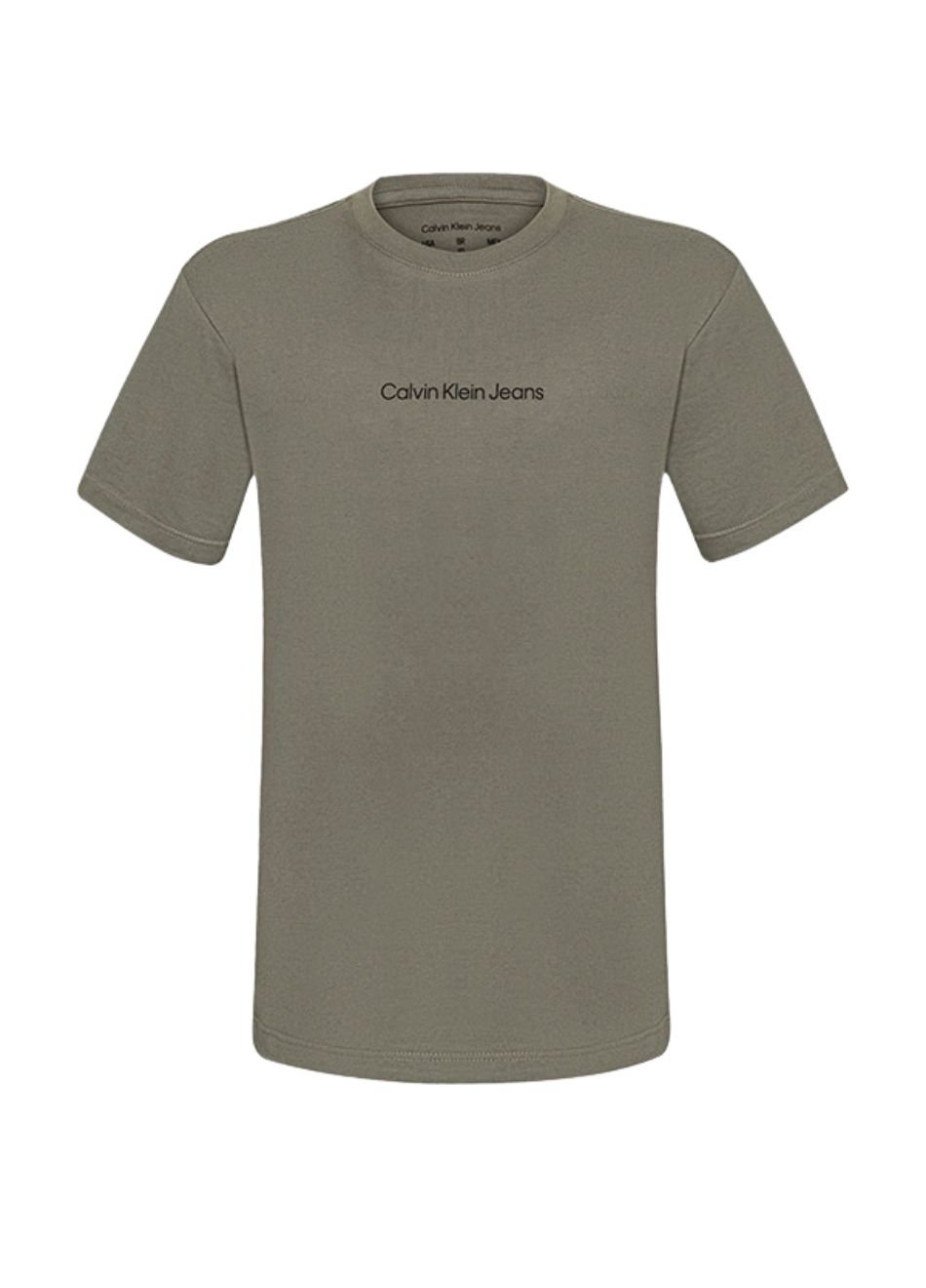 Camiseta Calvin Klein Jeans Infantil Logo Básica Verde Militar