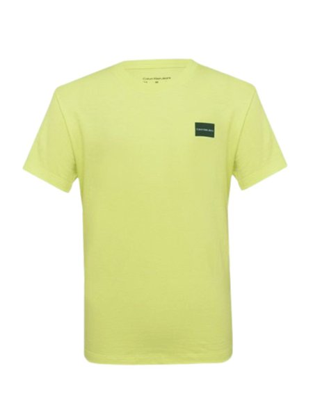 Camiseta Calvin Klein Jeans Infantil Logo Retângulo Peito Amarelo Neon