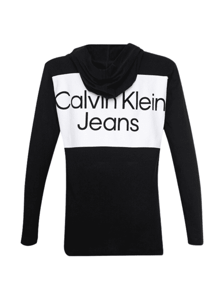 Camiseta Calvin Klein Jeans Infantil  Manga Longa c/Capuz Estampa frente/costas Preta