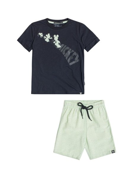 Conjunto 2 peças Youccie Mickey Camiseta/Bermuda Preto/Verde