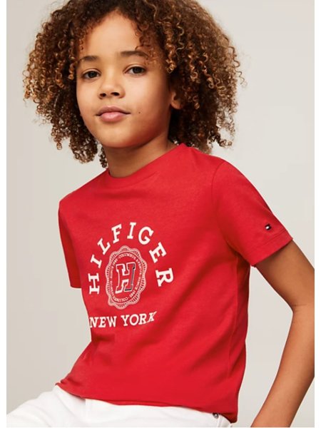 Camiseta Tommy Hilfiger Infantil Algodão Orgânico Latam Vermelha