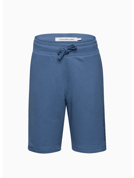 Bermuda Calvin Klein Jeans Infantil Moletom Azul Logo Básico