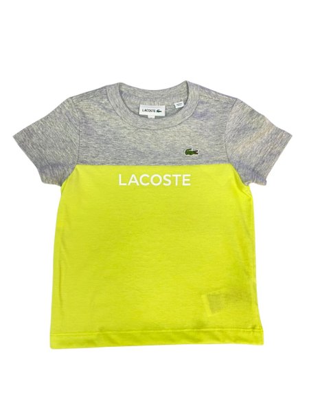 Camiseta Lacoste Infantil em Jérsei de Algodão Orgânico Colorblock Mescla/Neon