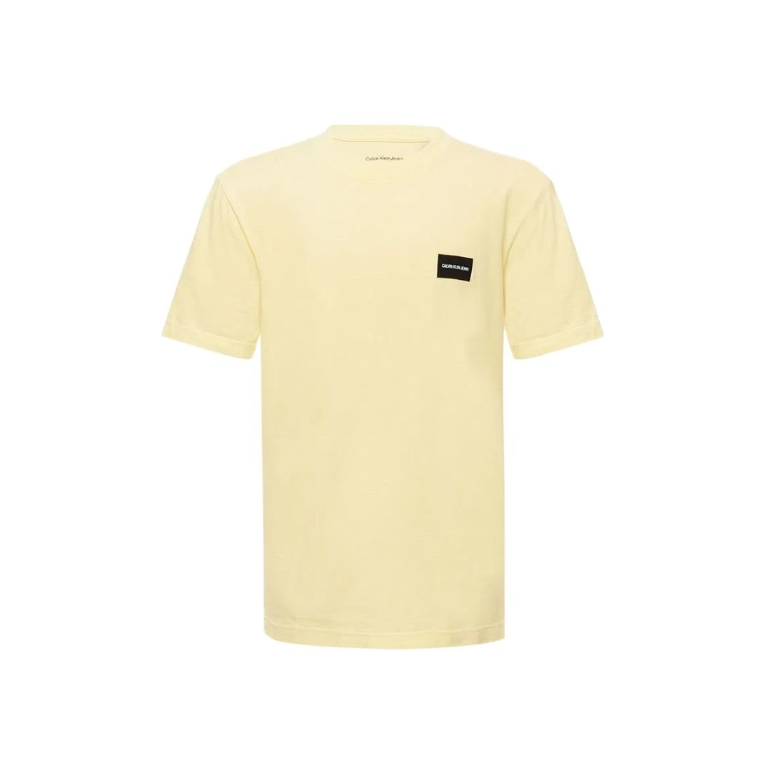 Camiseta Calvin Klein Jeans Infantil Logo Retângulo Peito Amarela claro