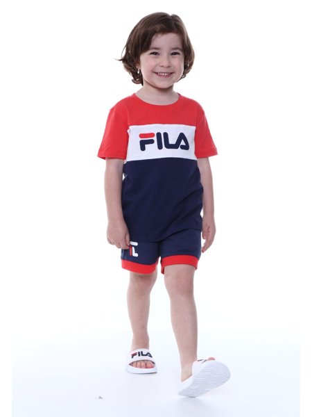 Camiseta Fila Infantil Manga Curta Color Block Vermelho/Branco