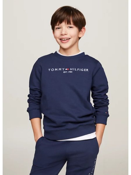 Blusa Moletom Tommy Hilfiger Infantil Essential Azul Bordado