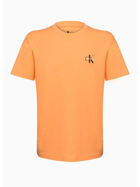 Camiseta Calvin Klein Jeans Infantil Laranja Logo "cK" Preto