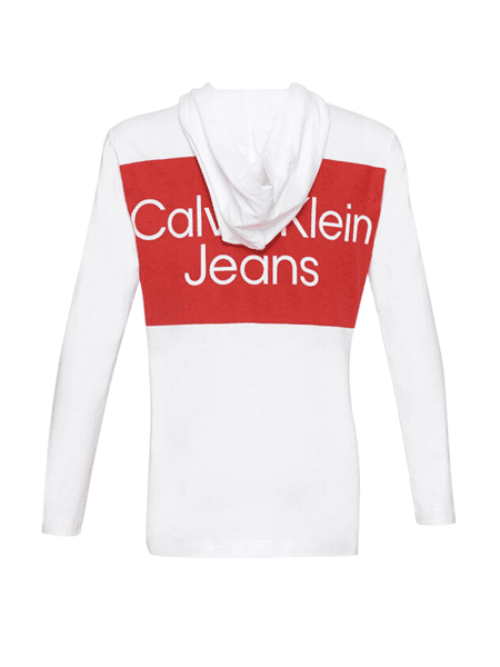 Camiseta Calvin Klein Jeans Infantil  Manga Longa c/Capuz Estampa frente/costas Branca