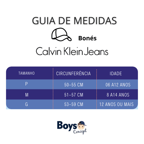 Tabela Medidas Boné Calvin Klein Jeans