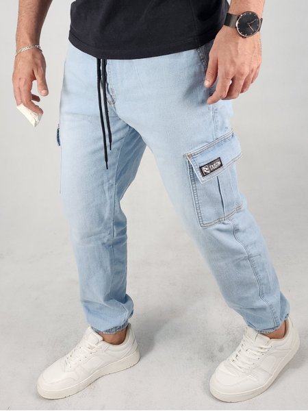 Calça Cargo Masculina Jeans Claro