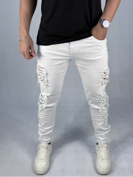 CalÃ§a Rasgadinha Masculina Branca Calça Jeans Skinny Branco