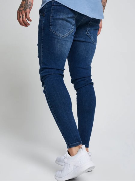 Calça Jeans Skinny Destroyed Azul