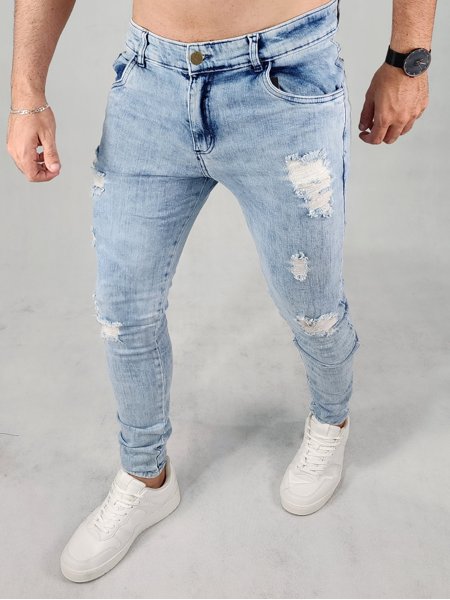 Calça Jeans Skinny Destroyed Azul Aço - Main Image