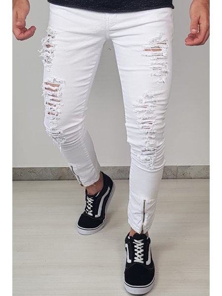 calca jeans branca rasgada