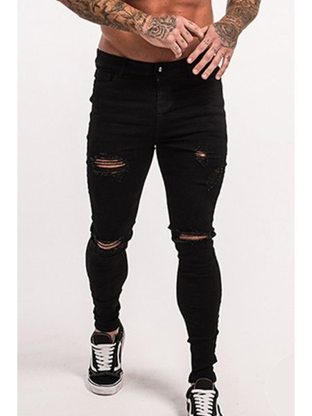 Slim Fit CalÇa Rasgada Preta Masculina Calça Slim Fit CalÇa Jeans