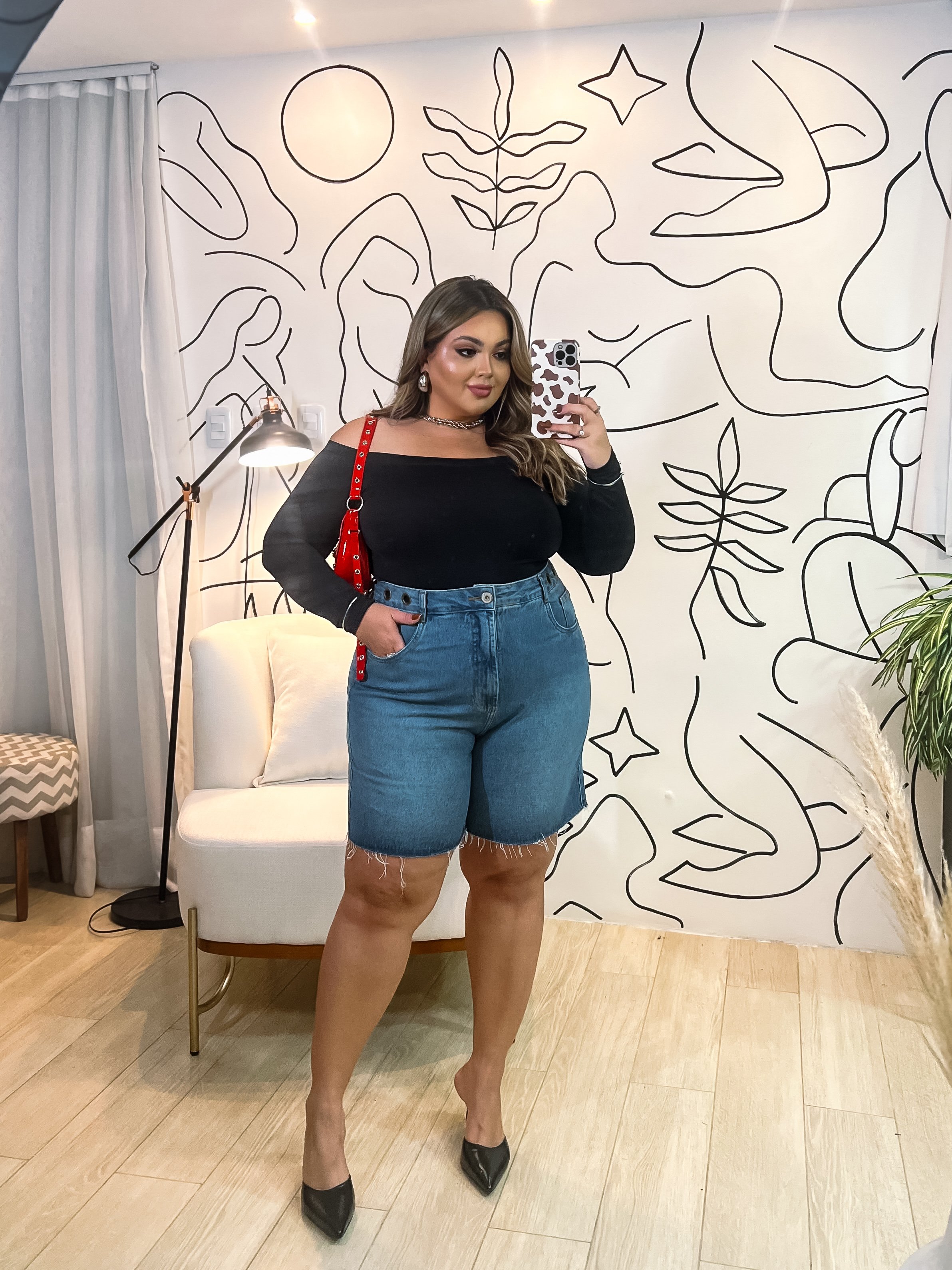 ミ ¨̮⃝¨̮⃝ bermuda maju plus com ilhós | TLF JEANS