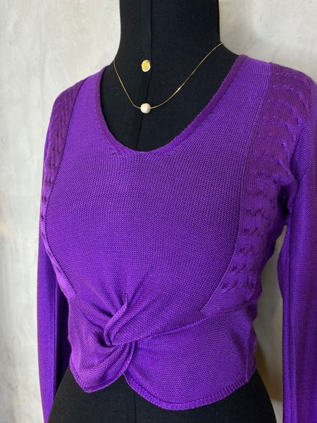 Blusa Cropped Tricot Com Torção Violeta Magnífico Charry