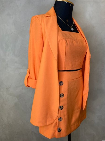 Conjunto Blazer Top E Saia Laranja Sly Wear