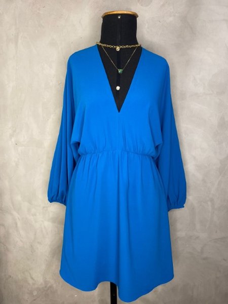 Vestido Curto Lavínia Decote V Com Mangas Azul Charry