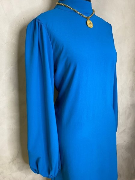 Vestido Curto Liso Manga Bufante Azul Charry