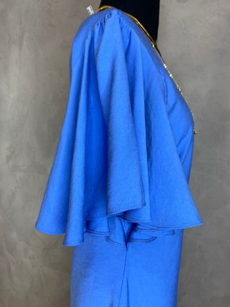Vestido Curto Manga Godê Azul Céu Charry