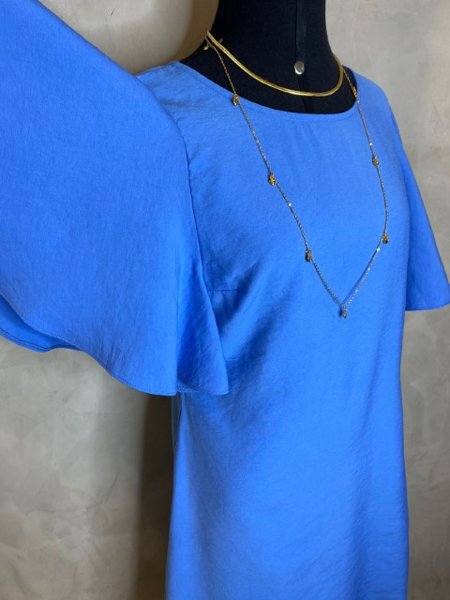 Vestido Curto Manga Godê Azul Céu Charry