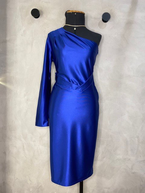 Vestido Midi Ombro Único Azul Safira Charry Sonho de Consumo 