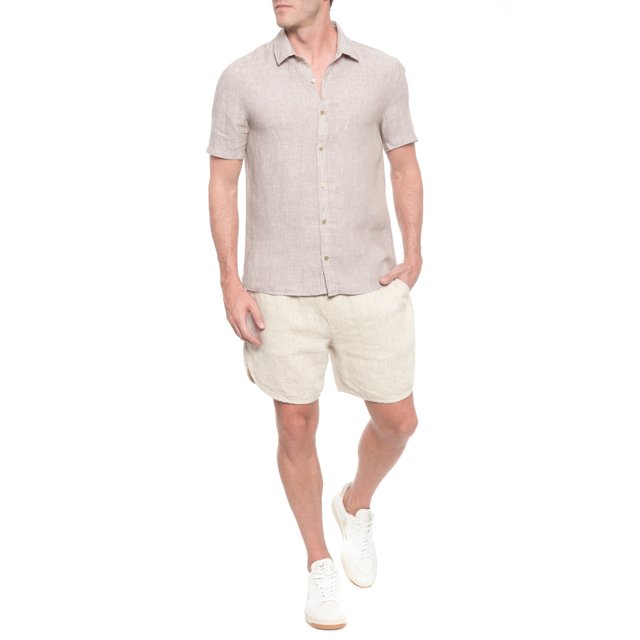 Camisa Calvin Klein Manga Curta Regular Cannes Linen Logo Bordado