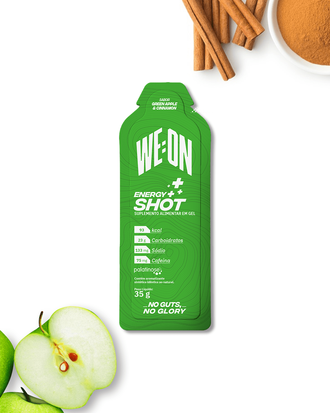 Energy Shot - Sabor Green Apple & Cinnamon - com Cafeína - Suplemento em Gel - Caixa com 10 saches