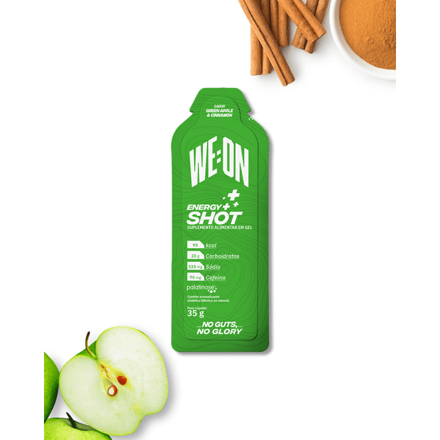 Energy Shot - Sabor Green Apple & Cinnamon - com Cafeína - Suplemento em Gel - Caixa com 10 saches