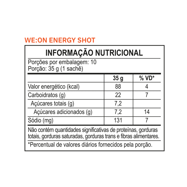 Energy Shot - Sabor Vanilla & Orange - Suplemento em Gel - Caixa com 10 saches