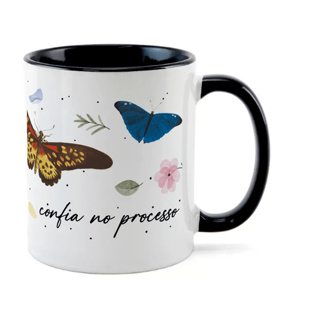 Caneca Personalizada Minimal Flores & Borboletas 